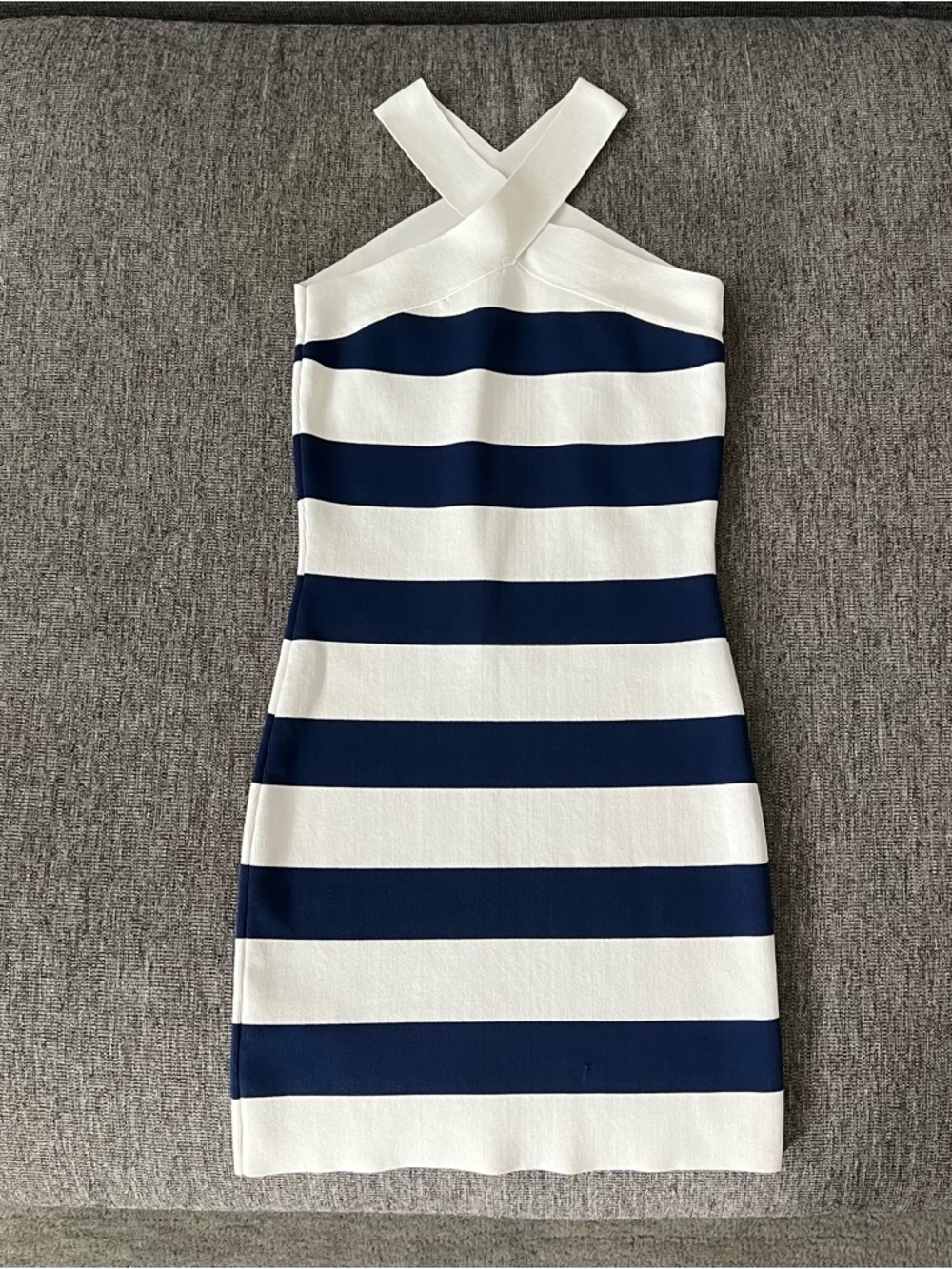 Navy and White Cross-Strap Mini Dress